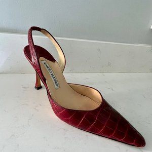 Manolo Blahnik Red Crocodile Slingback
